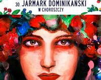 Plakat promujacy Jarmark Dominikański przedsatwia twarz kobiety w wieńcu z polnych kwiatów.jpg