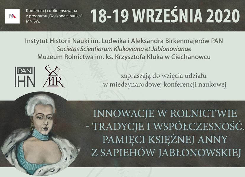 Plakat "Innowacje w rolnictwie - tradycje i współczesność. Pamięci Księżnej Anny z Sapiehów Jabłonowskiej"