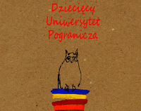 Rysunek sowy siedzącej na książkach. U góry napis: Dziecięcy Uniwersytet Pogranicza.