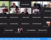 Ekran z obradami online - sesja nadzwyczajna Sejmiku Województwa Podlaskiego.