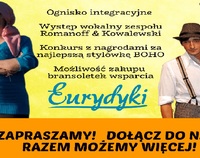 Na plakacie treść ogłoszenia o wydarzeniu oraz osoby ubrane stylowo