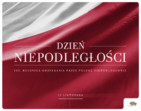 Flaga biało-czerwona i napis "Dzień Niepodległości"