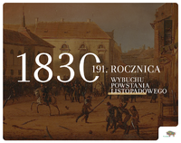 stary obraz z nałożonymi napisami: 1830 - 191. rocznica wybuchu Powstania Listopadowego