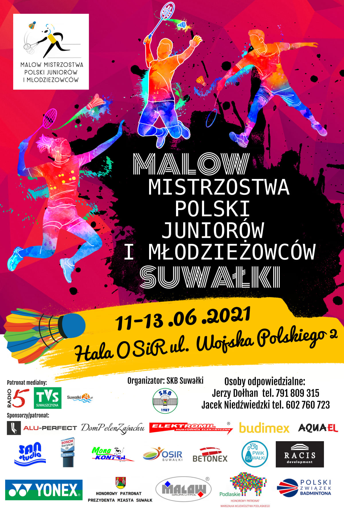 Plakat do wydarzenia Malow Mistrzostwa Polski Juniorów i Młodzieżowców w Badmintonie w Suwałkach