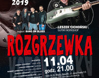 Plakat informujący o koncercie pt.: Rozgrzewka, w dniu 11 kwietnia o godz. 21.00 w Suwalskim Ośrodku Kultury.