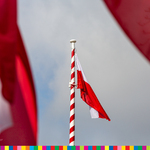 Flaga Polski na tle nieba.
