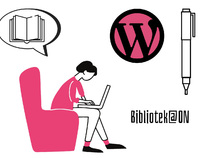 fragment plakatu - rysunek: kobieta w fotelu pochylona nad laptopem