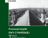 Plakat ze zdjęciem dachu kościoła w Tykocinie i zaproszeniem na promocję książki Ewy Cywińskiej.