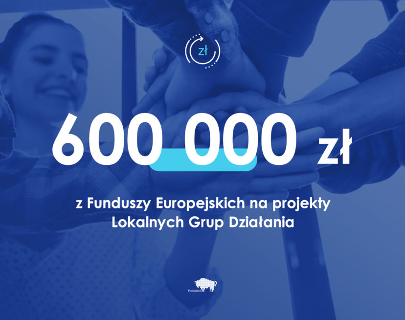 Grafika z informacją o dotacji 600 tys. zł dla LGD.