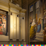 Odrestaurowane obrazy oraz freski w koście w Tykocinie.