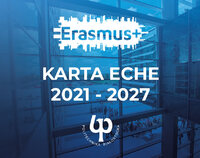 Grafika przedstawiająca napis Erasmus+ karta-eche oraz logo Politechniki Białostockiej