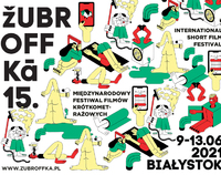 Grafika festiwalu Żubroffka. Kolorowe postacie podczas codziennych czynności.