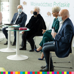 Konferencja prasowa: Boleslaw Pawica, Paulla, prof. Violetta Bielecka, marszałek Artur Kosicki, Izabela Smaczna-Jórczykowska