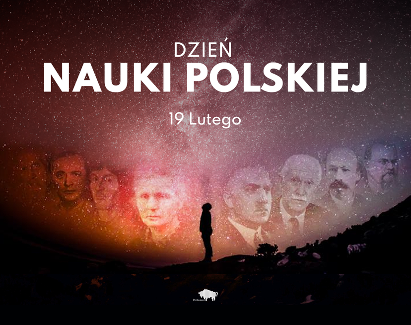 Ilustracja przedstawia portrety naukowców i napis Dzień Nauki Polskiej