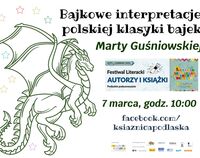 Afisz zapraszający na spotkanie online z Martą Guśniowską.