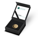 Złota moneta w ozdobnym pudełku o nominale 100 zł. W pudełku znajduje się również certyfikat