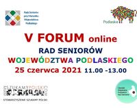 Plakat z informacjami dotyczącymi V Forum Rad Seniorów Województwa Podlaskiego