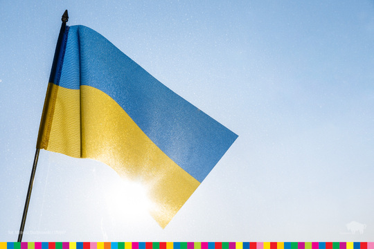 Flaga Ukrainy na tle nieba