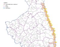 Mapa województwa podlaskiego z granicami gmin i powiatów. Po prawej stronie widać pas graniczny