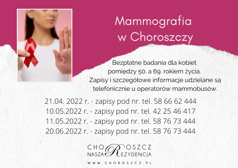 Plakat z napisem: mammografia w Choroszczy