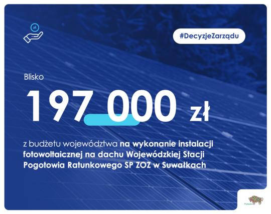 Informacja o wsparciu kwotą 197 tys. zł pogotowia w Suwałkach.